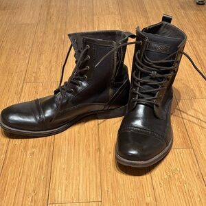 EXCELLENT SHAPE Guess 7” Chocolate Leather Canvas Boots with Zippers Men’s 10.5